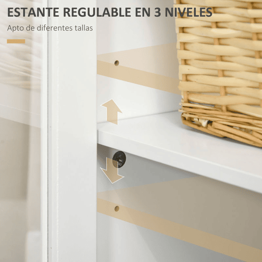 HOMCOM Aparador para Sala de Estar Armário Auxiliar com 2 Portas de Vidro 3 Gavetas e Prateleira Ajustável para Cozinha Sala de Jantar Corredor 120x40x70 cm Branco e Madeira