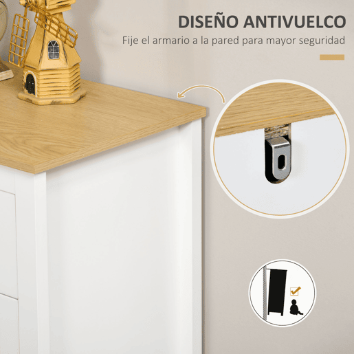 HOMCOM Aparador para Sala de Estar Armário Auxiliar com 2 Portas de Vidro 3 Gavetas e Prateleira Ajustável para Cozinha Sala de Jantar Corredor 120x40x70 cm Branco e Madeira