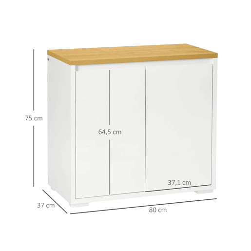 HOMCOM Aparador de Sala de Estar Armário de Armazenamento Móvel Auxiliar de Cozinha com 2 Portas e Prateleira Ajustável para Sala de Jantar Entrada 80x37x75 cm Branco e Madeira