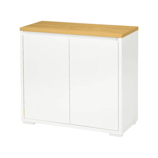 HOMCOM Aparador de Sala de Estar Armário de Armazenamento Móvel Auxiliar de Cozinha com 2 Portas e Prateleira Ajustável para Sala de Jantar Entrada 80x37x75 cm Branco e Madeira