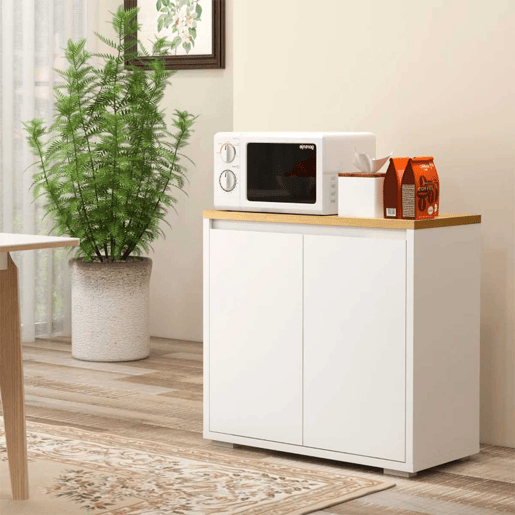 HOMCOM Aparador de Sala de Estar Armário de Armazenamento Móvel Auxiliar de Cozinha com 2 Portas e Prateleira Ajustável para Sala de Jantar Entrada 80x37x75 cm Branco e Madeira