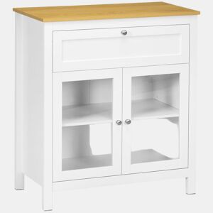 HOMCOM Aparador de Cozinha Moderno Móvel Buffet Auxiliar com Gaveta Prateleira Ajustável e 2 Portas de Vidro para Sala de Estar Sala de Jantar 80x40x90 cm Branco e Madeira