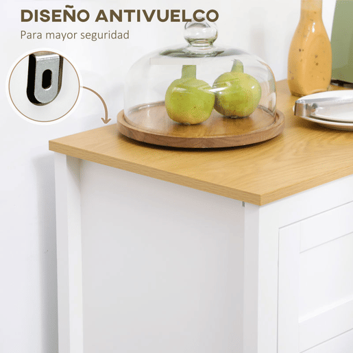 HOMCOM Aparador de Cozinha Moderno Móvel Buffet Auxiliar com Gaveta Prateleira Ajustável e 2 Portas de Vidro para Sala de Estar Sala de Jantar 80x40x90 cm Branco e Madeira