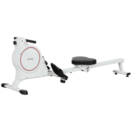 SPORTNOW Máquina de Remo Magnético Máquina de Remo Dobrável com Resistência de 8 Níveis Ecrã LCD e 2 Rodas de Transporte para Ginásio Carga Máxima 130 kg 180x48x60 cm Branco