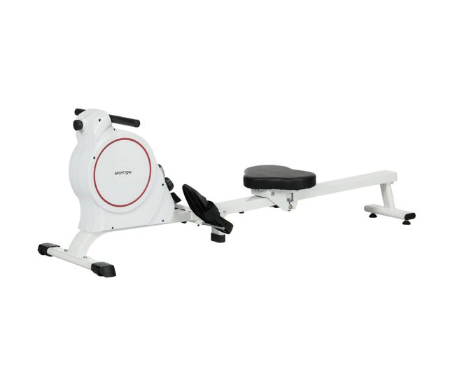 Sportnow máquina de remo magnético remo para casa plegable con resistencia de 8 niveles pantalla lcd y 2 ruedas de transporte para gimnasio silencioso carga 130 kg 180x48x60 cm blanco
