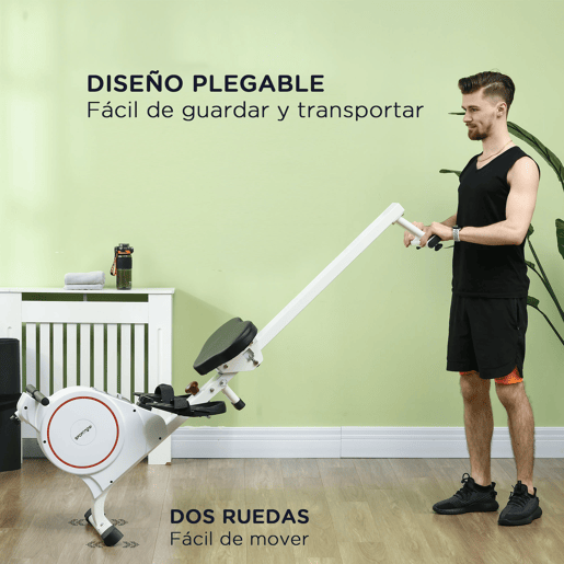 SPORTNOW Máquina de Remo Magnético Máquina de Remo Dobrável com Resistência de 8 Níveis Ecrã LCD e 2 Rodas de Transporte para Ginásio Carga Máxima 130 kg 180x48x60 cm Branco