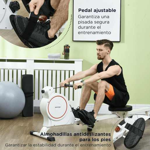 SPORTNOW Máquina de Remo Magnético Máquina de Remo Dobrável com Resistência de 8 Níveis Ecrã LCD e 2 Rodas de Transporte para Ginásio Carga Máxima 130 kg 180x48x60 cm Branco