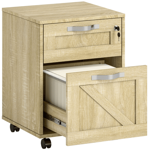 Vinsetto Arquivador para Escritório com 2 Gavetas Bloco de Gavetas com Rodas Móvel para Arquivos com Fechadura e Suporte para Pastas Suspensas Tamanho A4 41x42x56 cm Madeira