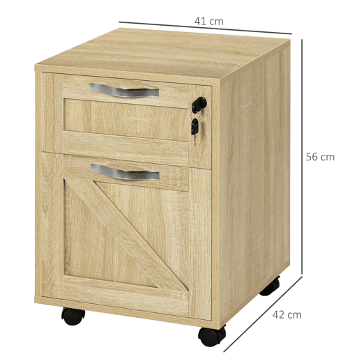 Vinsetto Arquivador para Escritório com 2 Gavetas Bloco de Gavetas com Rodas Móvel para Arquivos com Fechadura e Suporte para Pastas Suspensas Tamanho A4 41x42x56 cm Madeira