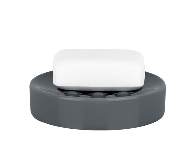 Jabonera spirella "tube" de gres en color gris ø11 x 2,6 cm