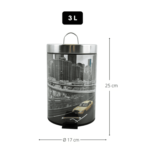 3l Cubo de lixo com tampa de me MSV de ova York de aço inoxidável 16,5 x 25,6 cm