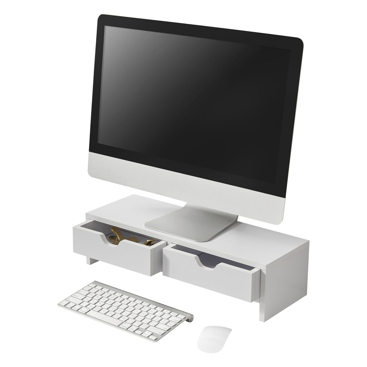 Soporte para monitor mänttä con 2 cajones aglomerado 50 x 18 x 13 cm blanco [en.casa]