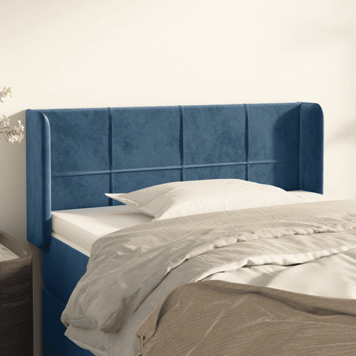 vidaXL Cabeceira de cama c abas veludo 93x16x7888 cm azul-escuro
