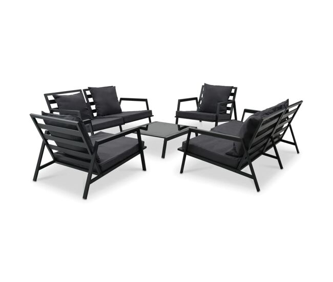 Muebles de jardín 5 pzas y cojines de aluminio gris oscuro vidaxl