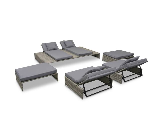 Set de muebles de jardín 5 pzas y cojines ratán sintético gris vidaxl