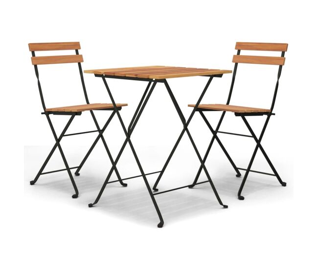 Muebles cafetería plegables 3 piezas madera maciza teca y acero vidaxl