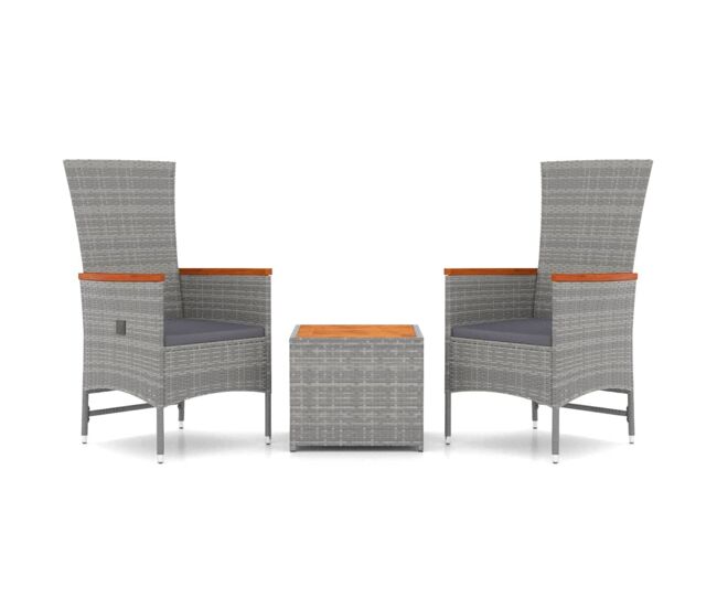 Juego muebles jardín 3 pzas madera acacia ratán sintético gris vidaxl