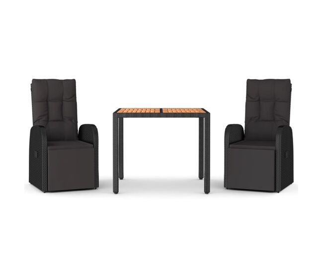 Juego comedor jardín 3 pzas madera acacia ratán sintético negro vidaxl