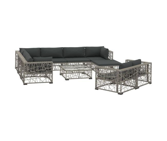 Set de muebles de jardín 10 pzas y cojines ratán sintético gris vidaxl