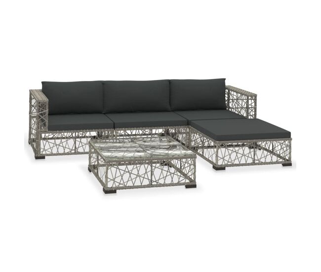 Set de muebles de jardín 5 pzas y cojines ratán sintético gris vidaxl