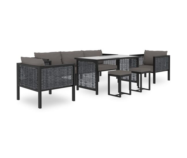 Muebles jardín 8 pzas y cojines ratán sintético gris antracita vidaxl
