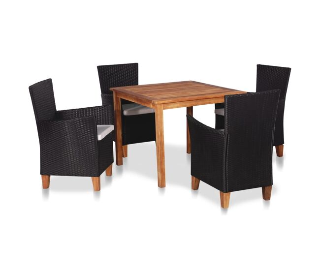 Set de comedor de jardín 5 piezas ratán sintético negro y marrón vidaxl