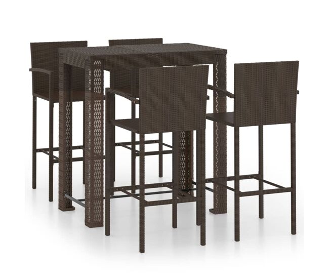 Muebles de bar de jardín 5 pzas ratán pe reposabrazos marrón vidaxl