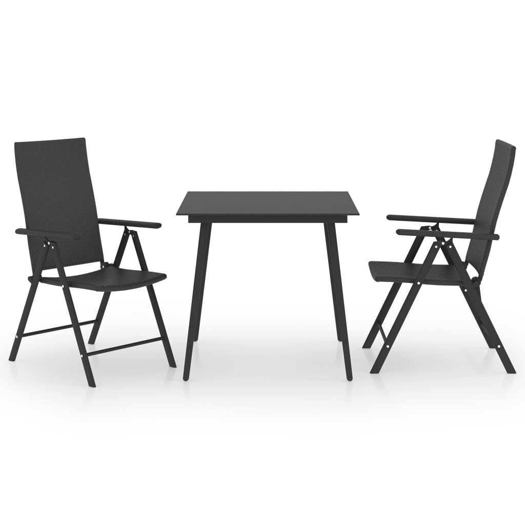 Juego de comedor para jardín 3 piezas negro vidaxl