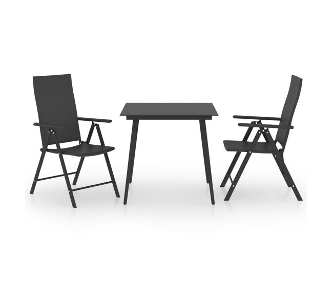 Juego de comedor para jardín 3 piezas negro vidaxl