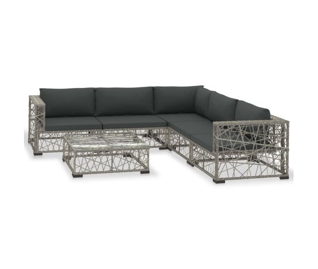 Set de muebles de jardín 6 pzas y cojines ratán sintético gris vidaxl