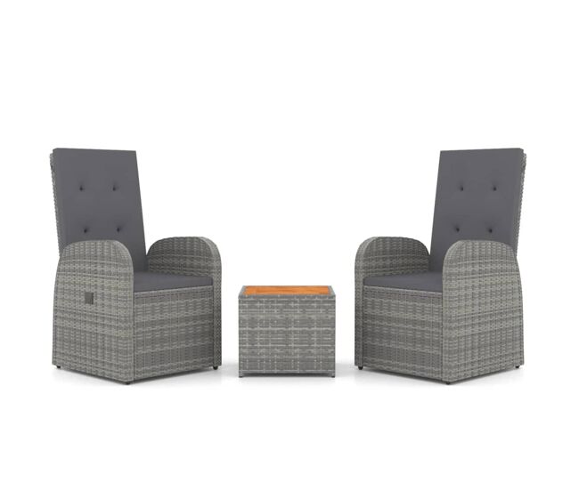 Juego muebles jardín 3 pzas madera acacia ratán sintético gris vidaxl