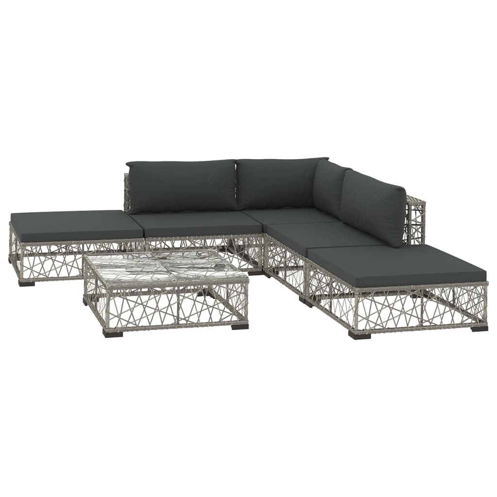 Set de muebles de jardín 6 pzas y cojines ratán sintético gris vidaxl
