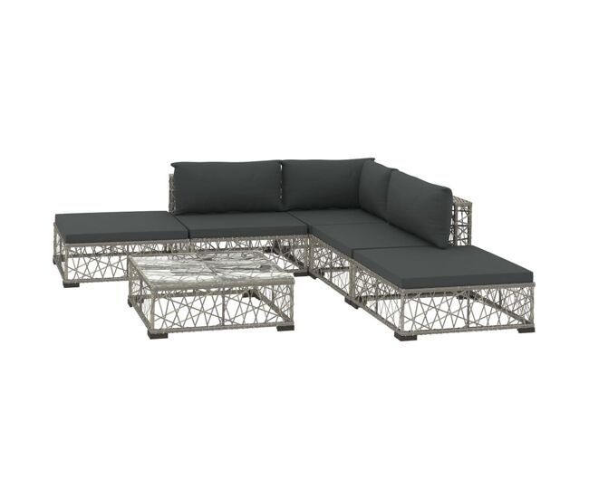 Set de muebles de jardín 6 pzas y cojines ratán sintético gris vidaxl