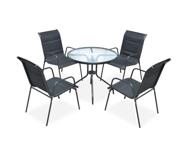 Juego de comedor de jardín 5 piezas de acero negro vidaxl