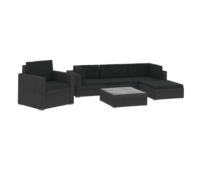Set muebles de jardín 6 piezas y cojines ratán sintético negro vidaxl