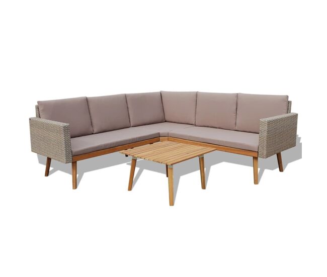 Set de muebles de jardín 4 piezas y cojines ratán pe gris vidaxl