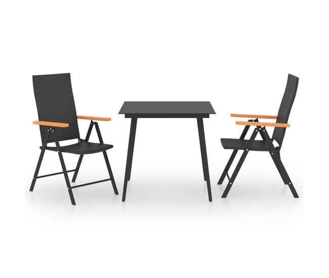 Juego de comedor para jardín 3 piezas negro y marrón vidaxl