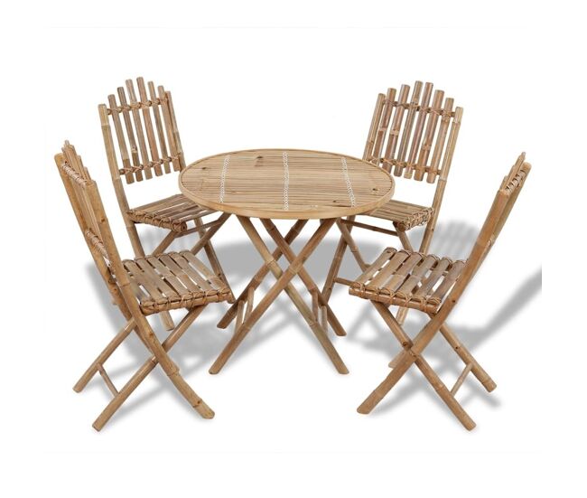Juego de comedor de jardín plegable 5 piezas de bambú vidaxl