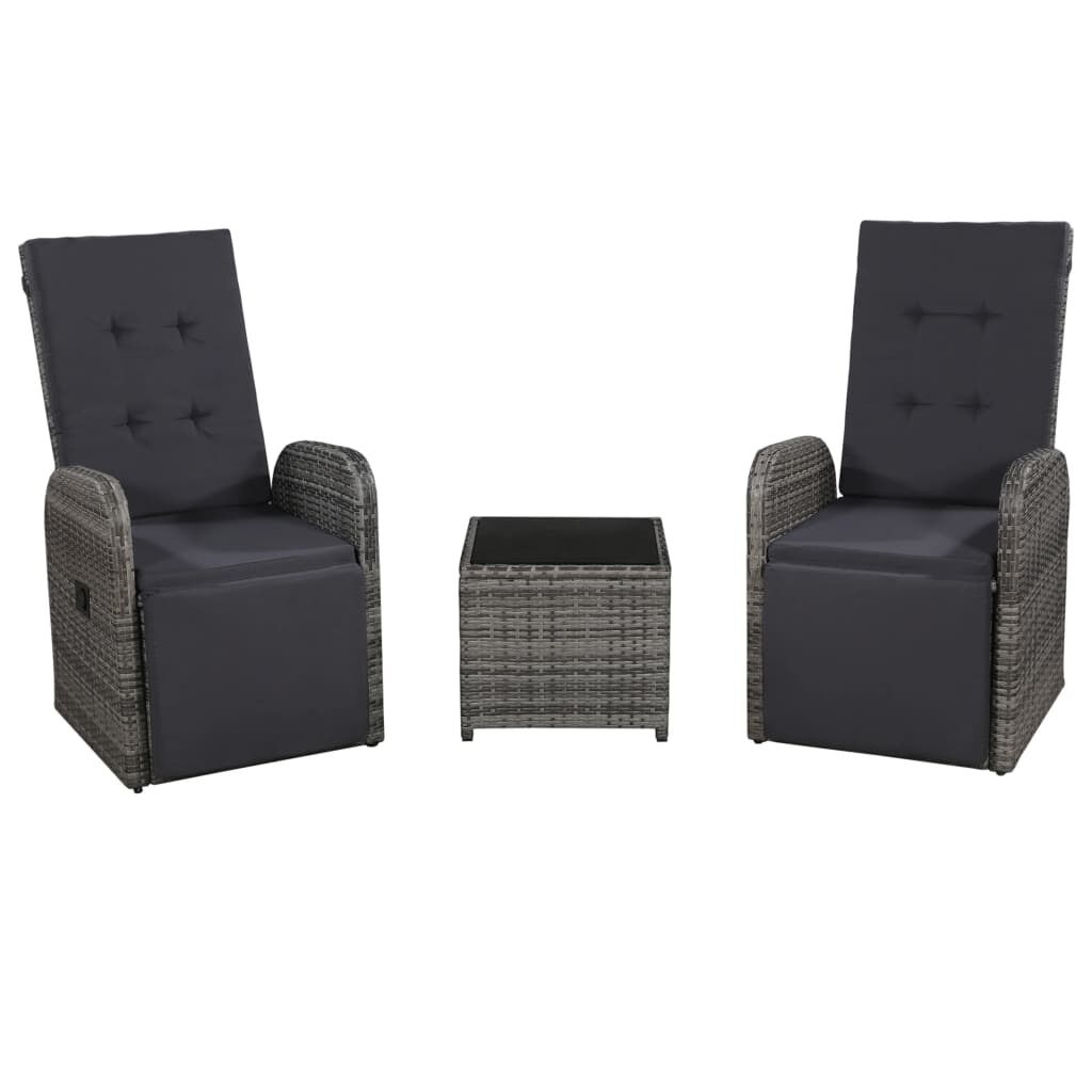Juego muebles bistro jardín 3 pzas cojines ratán sintético gris vidaxl