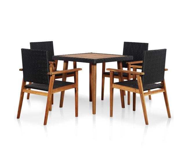 Set de comedor de jardín 5 pzas ratán sintético negro y marrón vidaxl