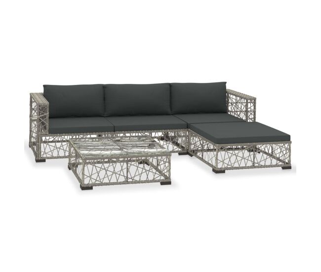 Set de muebles de jardín 5 pzas y cojines ratán sintético gris vidaxl