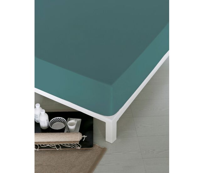Sábana Bajera Con Elástico Tortona - 180x200x30 Cm, 100% Algodón, Fabricada En Italia, Color Verde