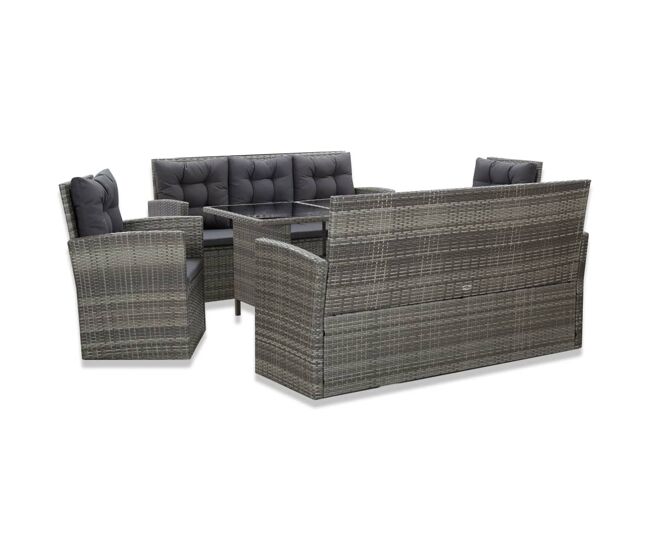 Set de comedor de jardín 5 pzas y cojines ratán sintético gris vidaxl