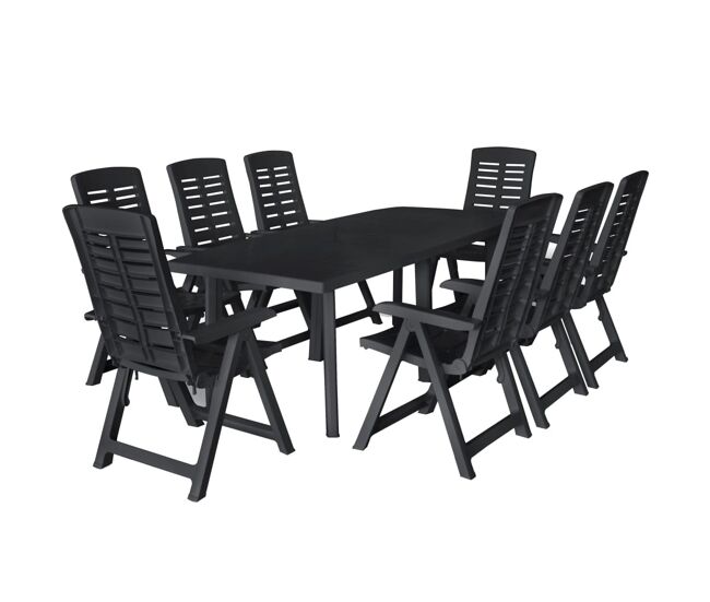 Conjunto de comedor de jardín 9 piezas plástico gris antracita vidaxl