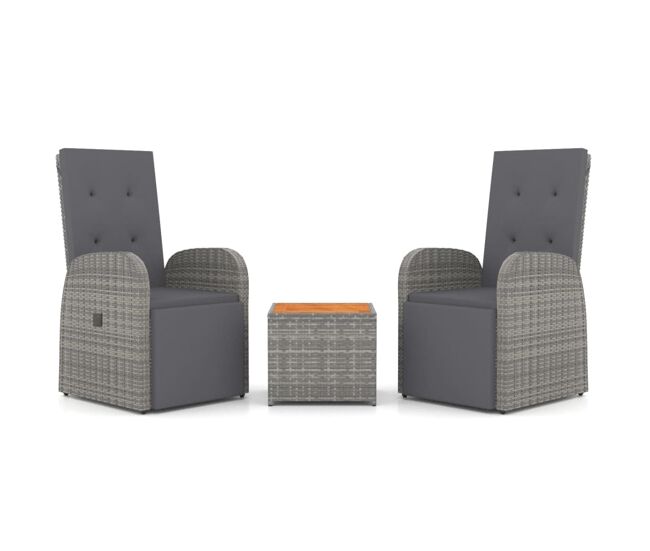 Juego muebles jardín 3 pzas madera acacia ratán sintético gris vidaxl