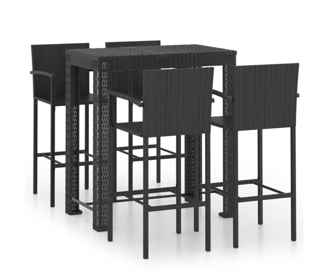 Muebles de bar jardín 5 pzas ratán pe reposabrazos negro vidaxl
