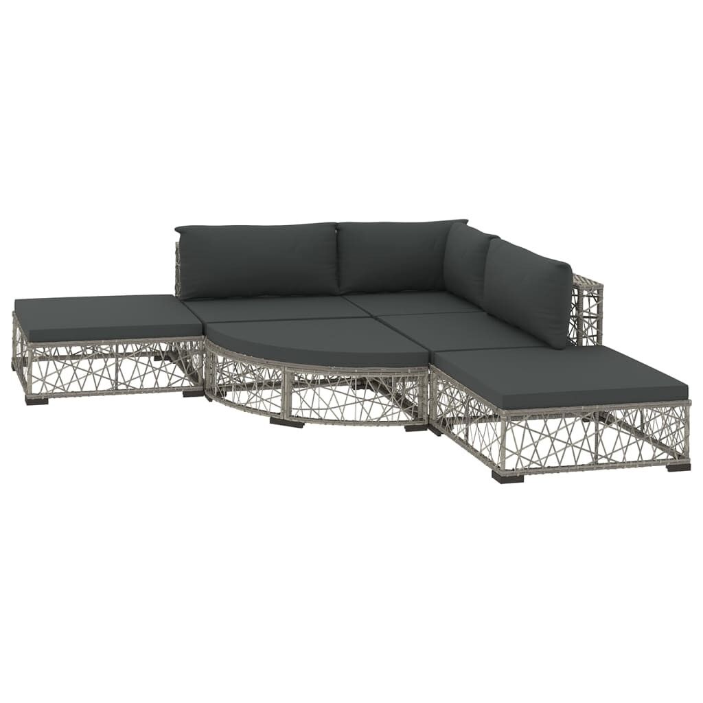 Set de muebles de jardín 6 pzas y cojines ratán sintético gris vidaxl
