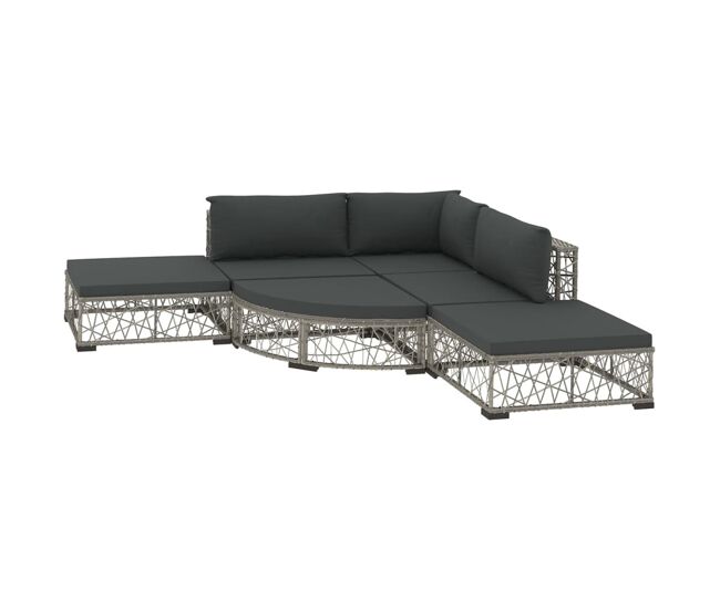 Set de muebles de jardín 6 pzas y cojines ratán sintético gris vidaxl
