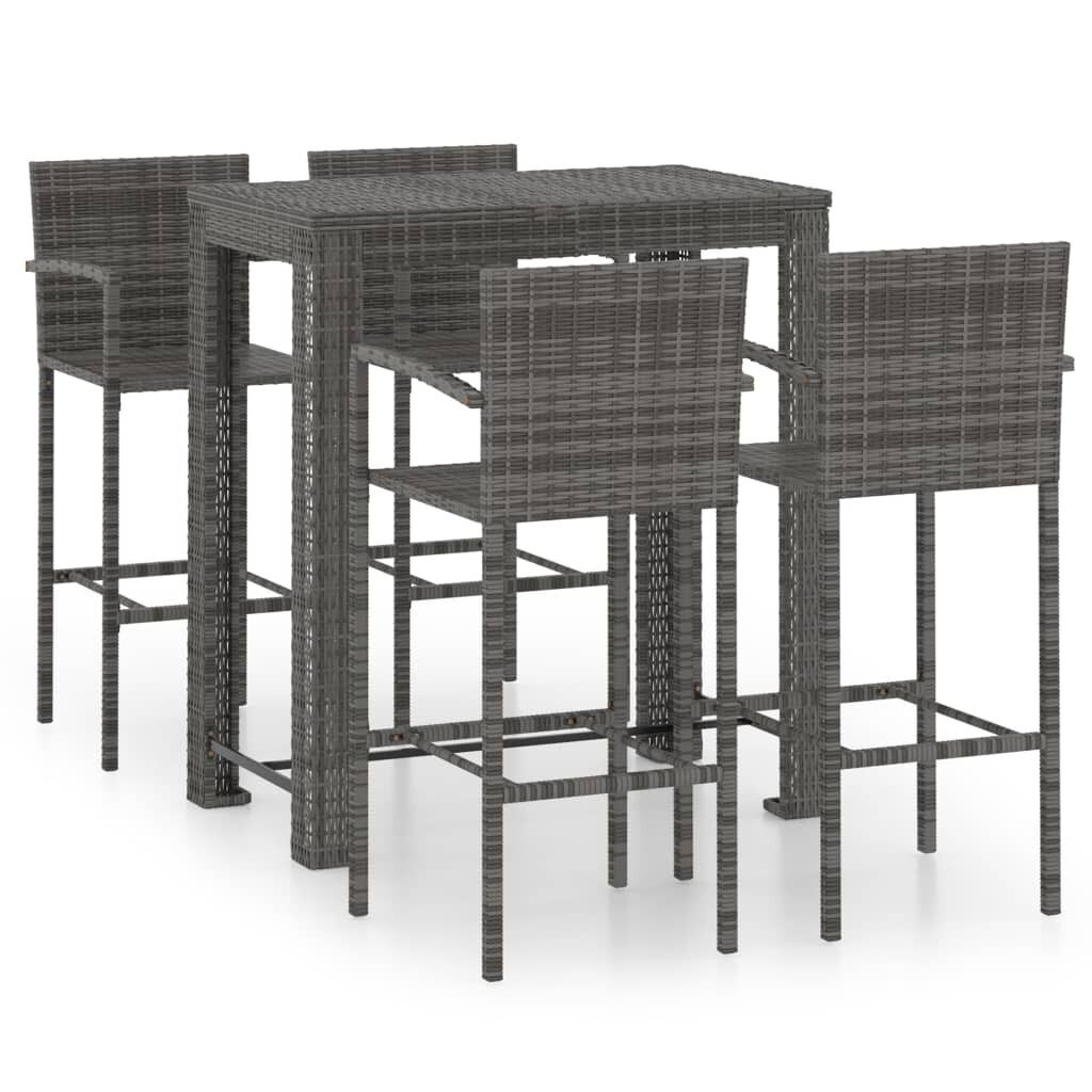 Set muebles bar jardín 5 pzas ratán sintético reposabrazos gris vidaxl