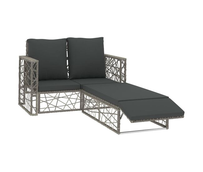 Set de muebles de jardín 2 pzas y cojines ratán sintético gris vidaxl